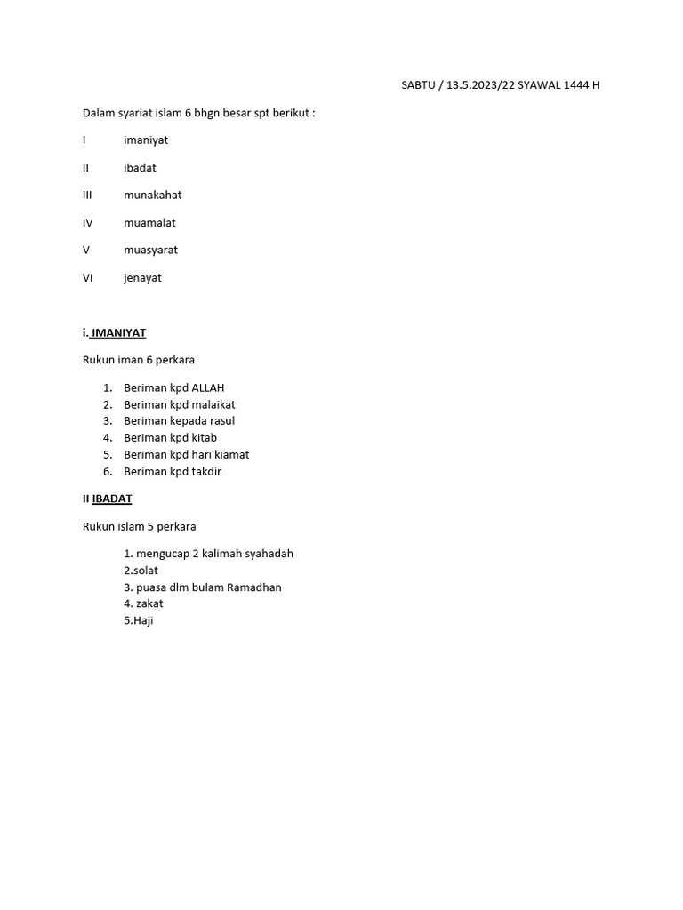Enam Aspek Syariat Islam | PDF