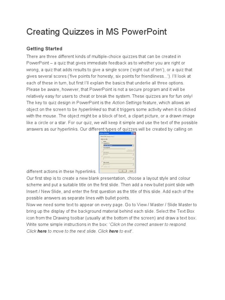 Create Quizzes in PowerPoint Guide | PDF | Quiz | Subroutine