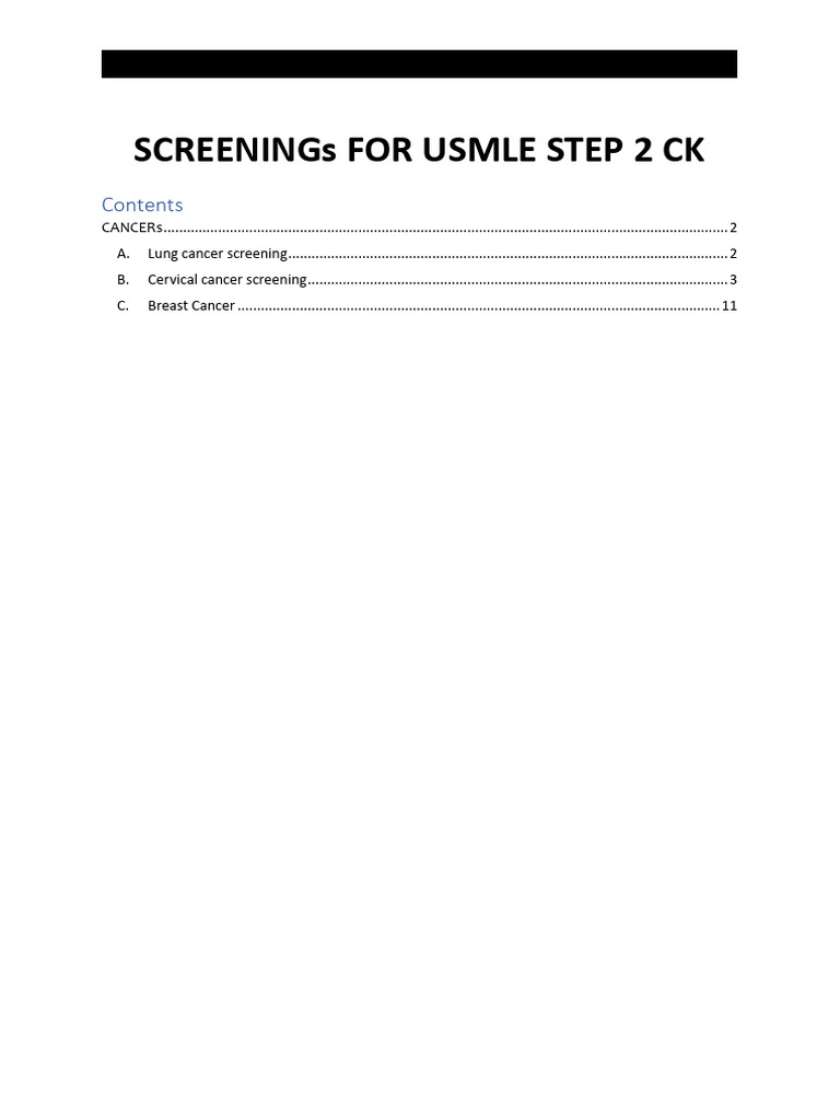 Screening Protocols For USMLE Step 2 CK | PDF