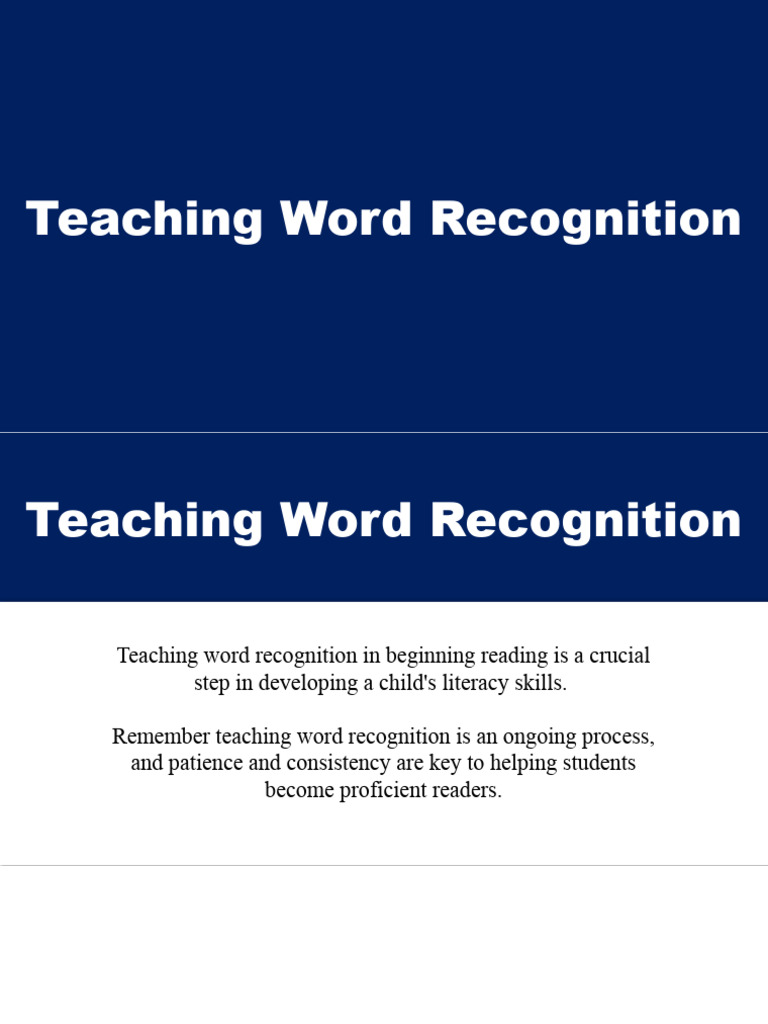 Teaching Word Recognition PDF