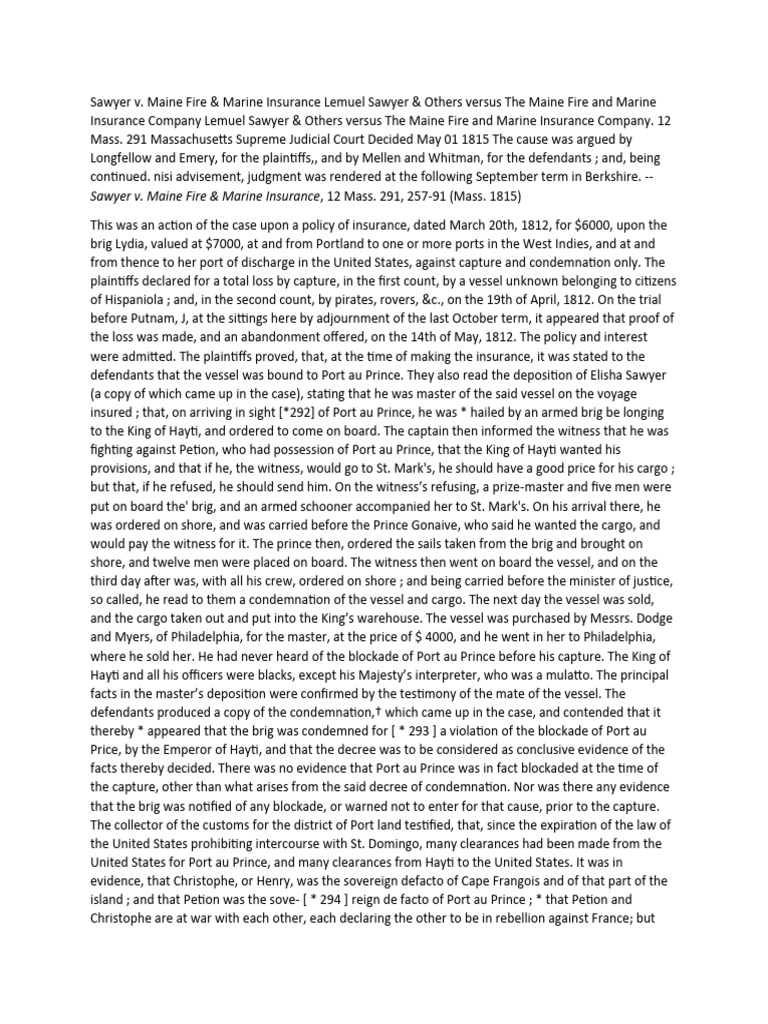 Sawyer Vs Maine Insurance PDF