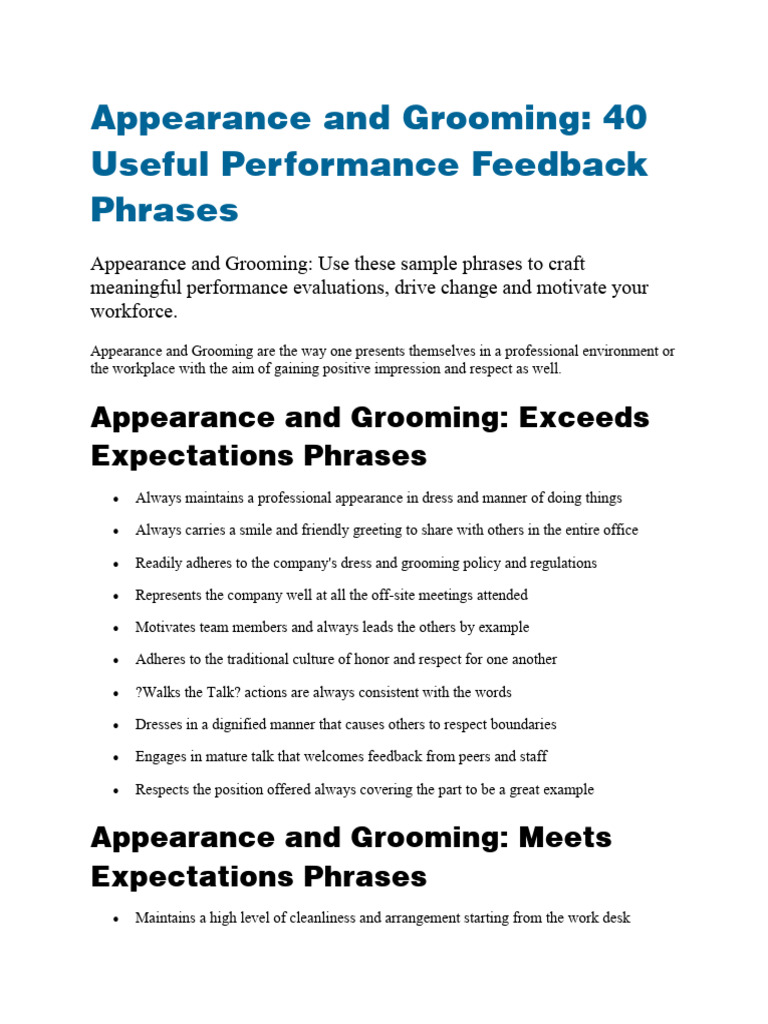 Appearance and Grooming PDF Psychology Business
