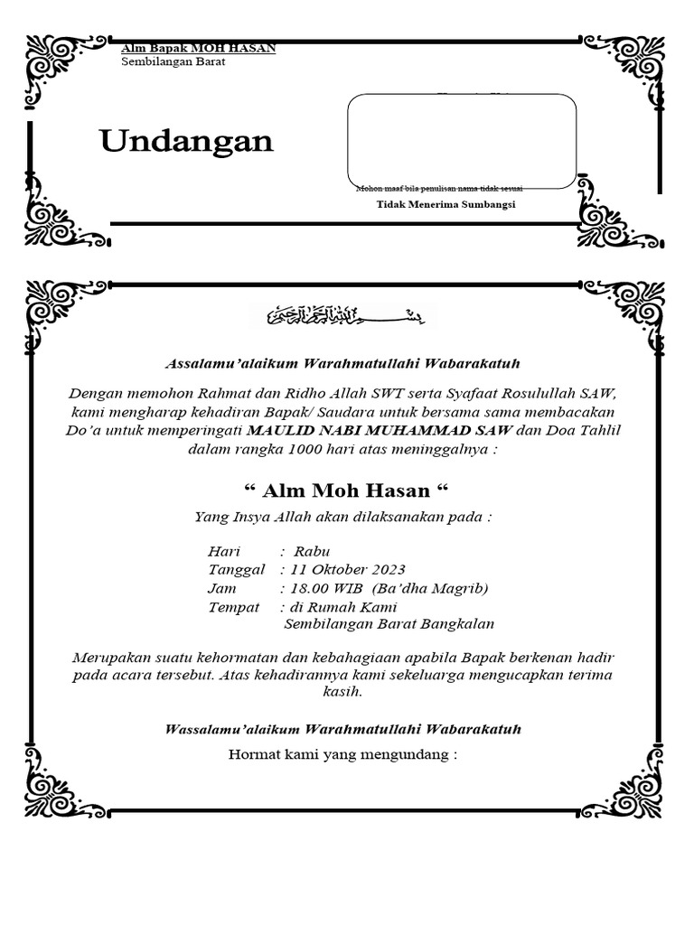 undangan tahlilan | PDF