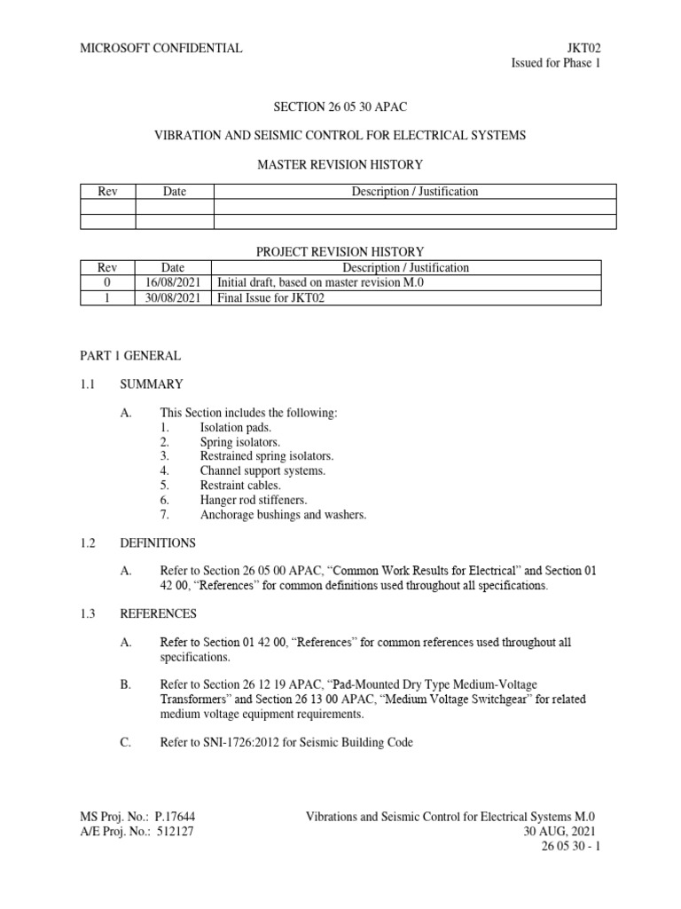 26 05 30 APAC Vibration and Seismic Control For Electrical Systems M0
