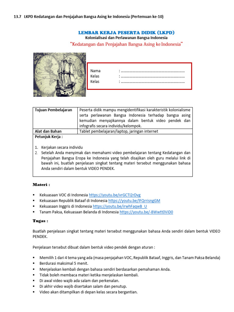LKPD Kedatangan & Penjajahan Bangsa Eropa Ke Indonesia | PDF