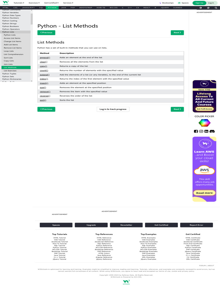 Python - List Methods | PDF | Java Script | Python (Programming Language)