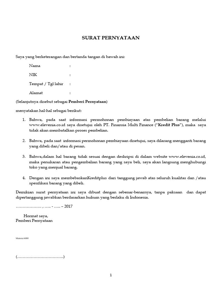 Surat pernyataan tidak cancel pdf
