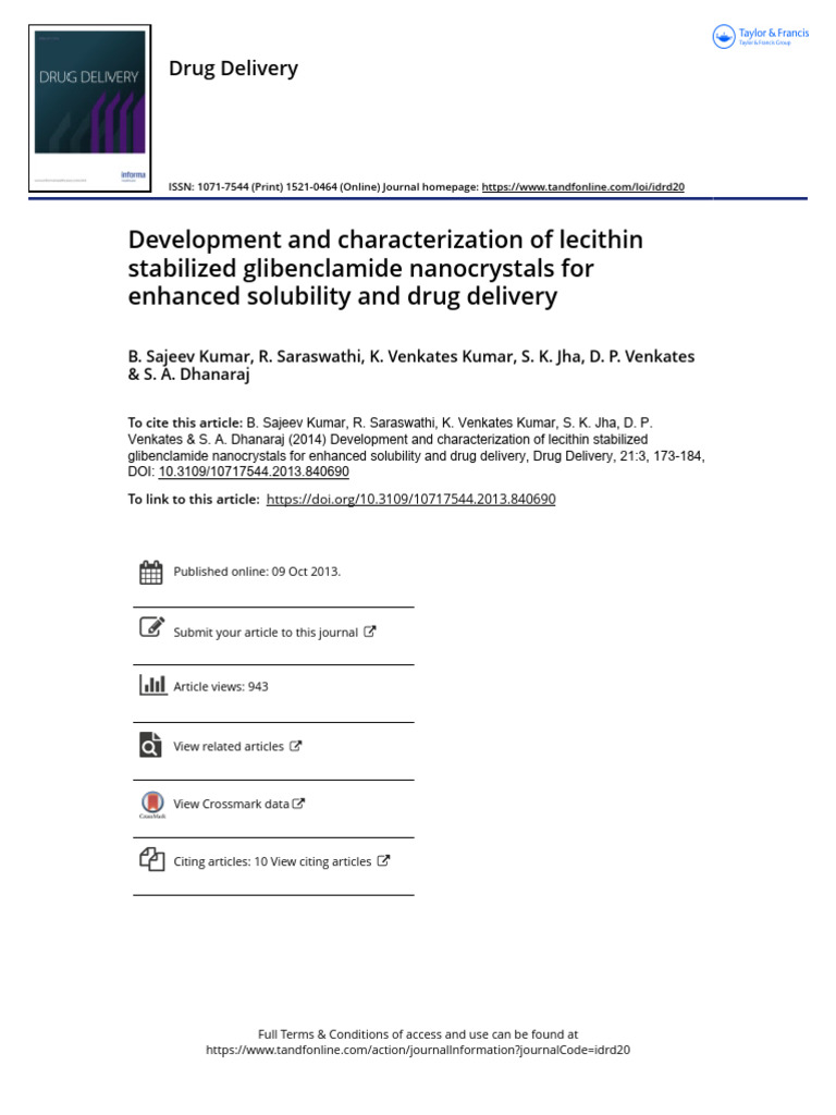 Development and Characterization of Lecithin Stabilized Glibenclamide