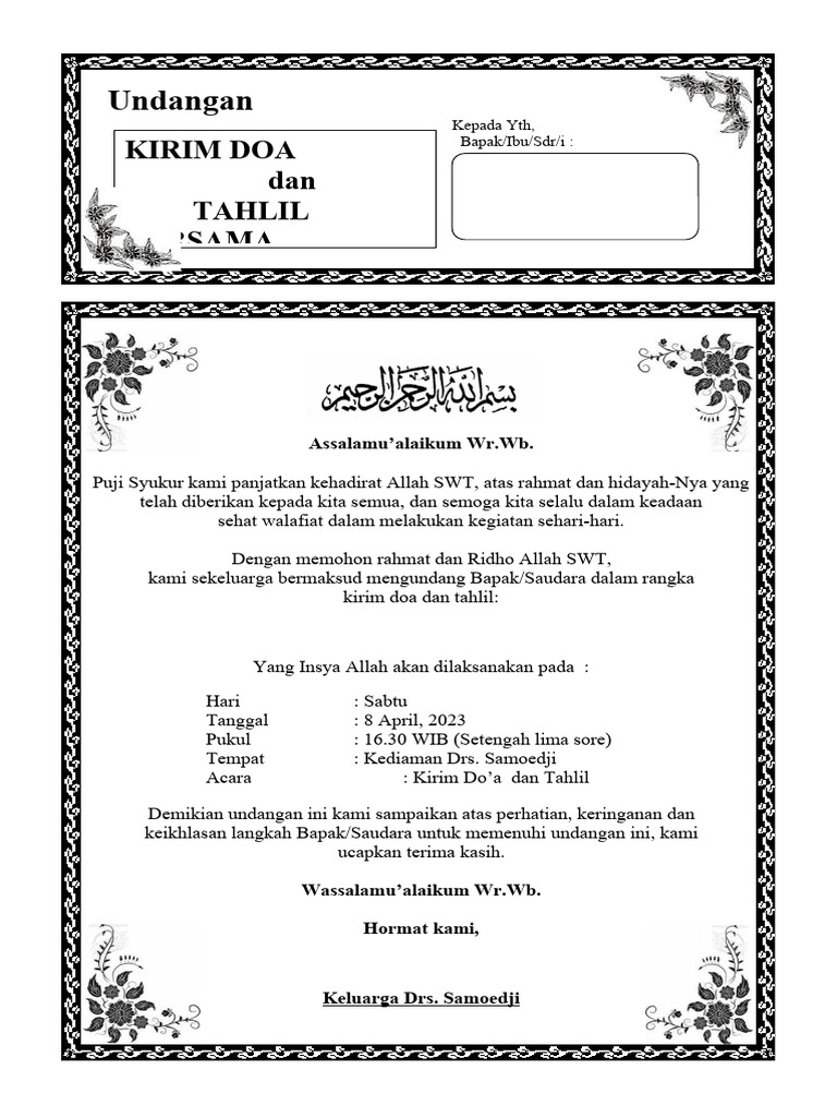 Contoh Surat Undangan Tahlil | PDF