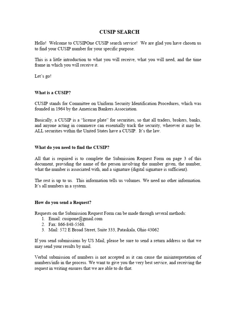 Cusip search logistics pdf