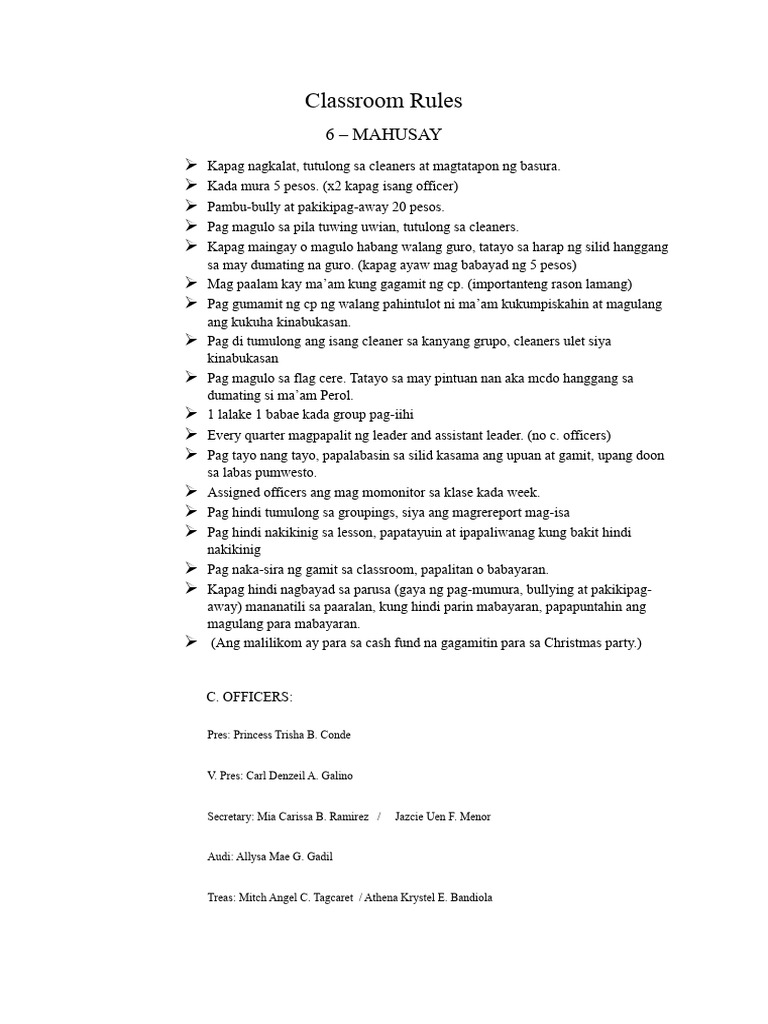 Classroom Rules 6 Mahusay 1 | PDF