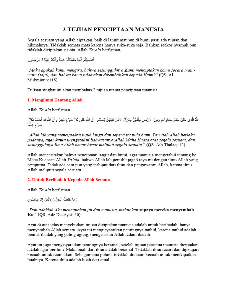 2 Tujuan Penciptaan Manusia | PDF