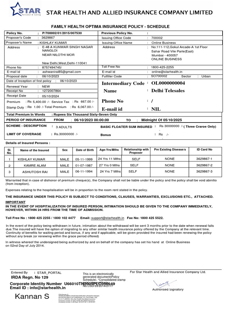 Star Health Family Health Optima Policy | PDF | Identity Document ...
