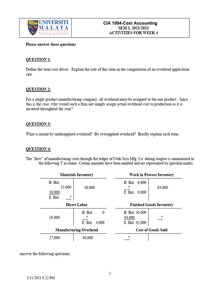 Cost Accounting Student Exercises | PDF | Cost | Cost Of Goods Sold