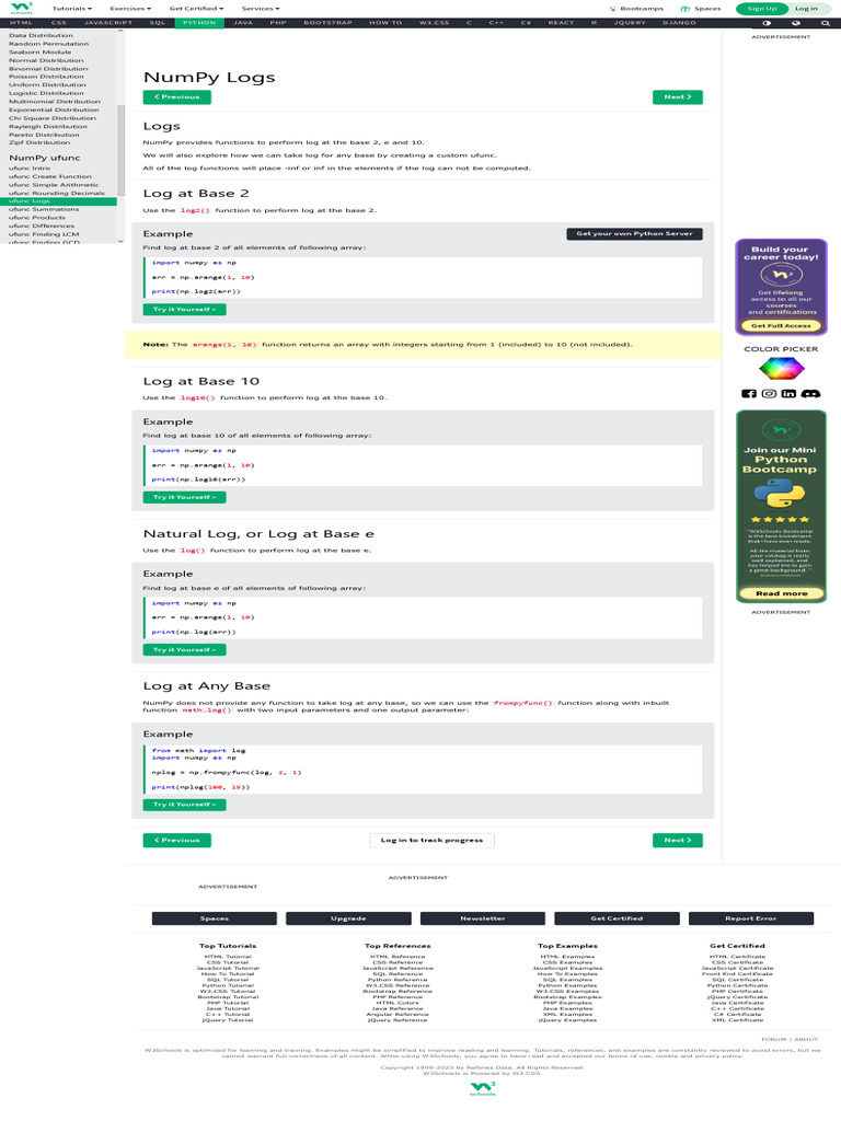 NumPy Ufuncs Logs PDF Bootstrap (Front End Framework) Java Script