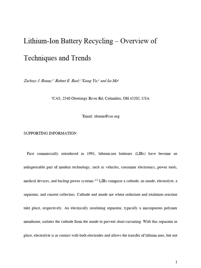 Lithium-Ion Battery Recycling Insights | PDF