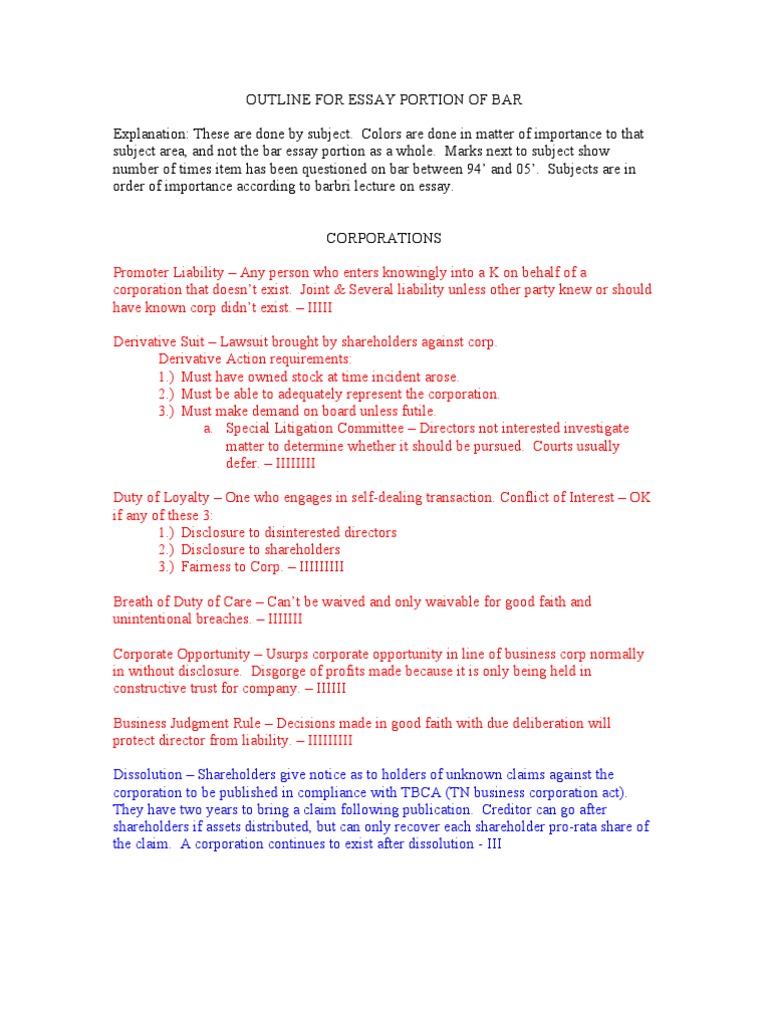 Essay Outline For TN Bar Exam 07' PDF Leasehold Estate Law Of Agency