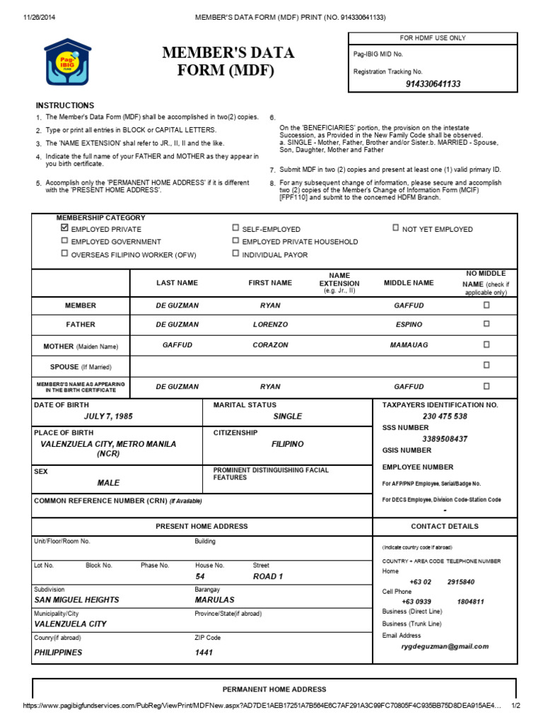 Pag ibig member s data form mdf print no pdf metro manila