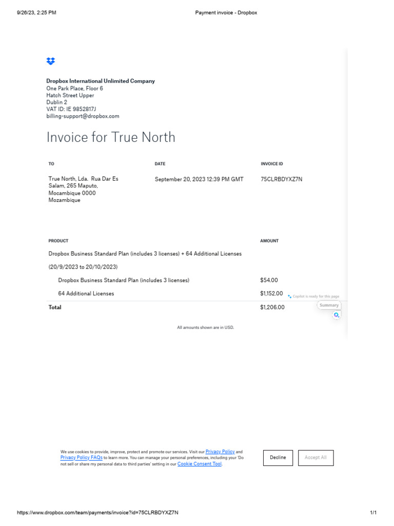 Dropbox Invoice