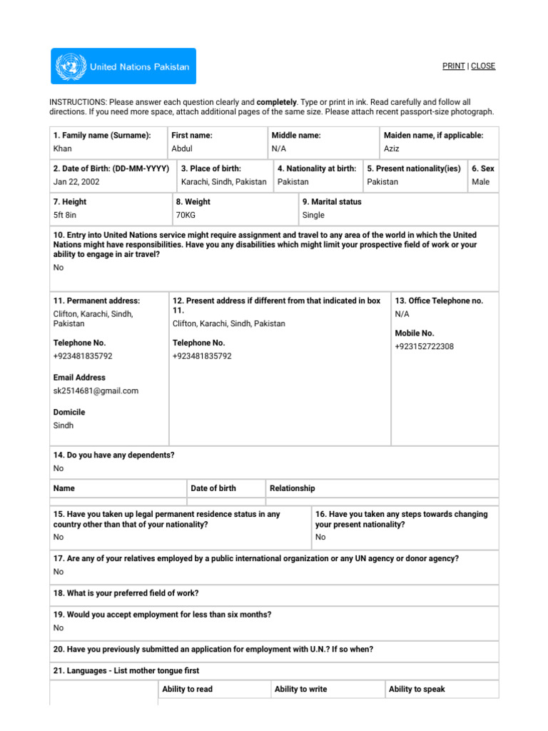 UN P11 Form Sample Submission | PDF | Academic Degree | Diploma