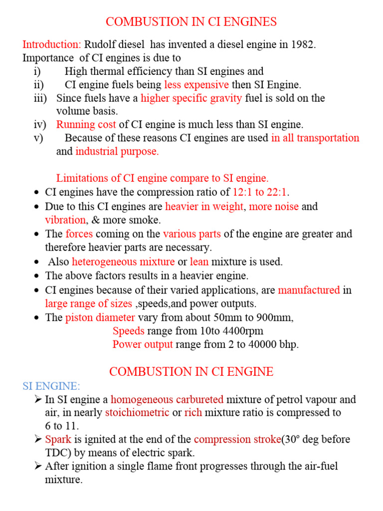 I C 6 Chapter 2 COMBUSTION IN CI ENGINES | PDF