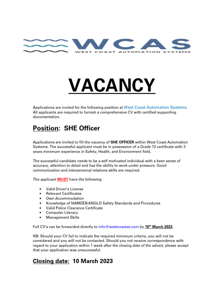 VACANCY-SHE Officer | PDF
