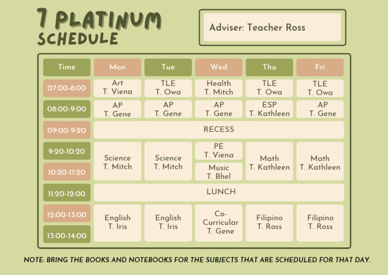 7 Platinum Class Schedule Overview | PDF | Foreign Language Studies | Art
