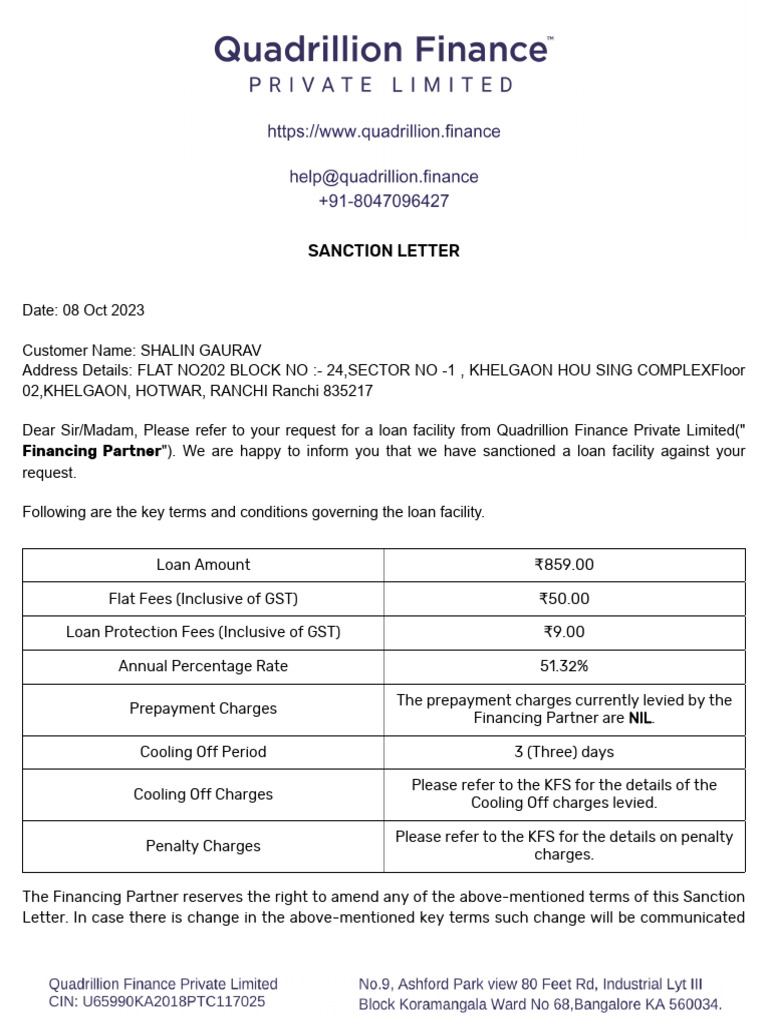 Sanction Letter PDF