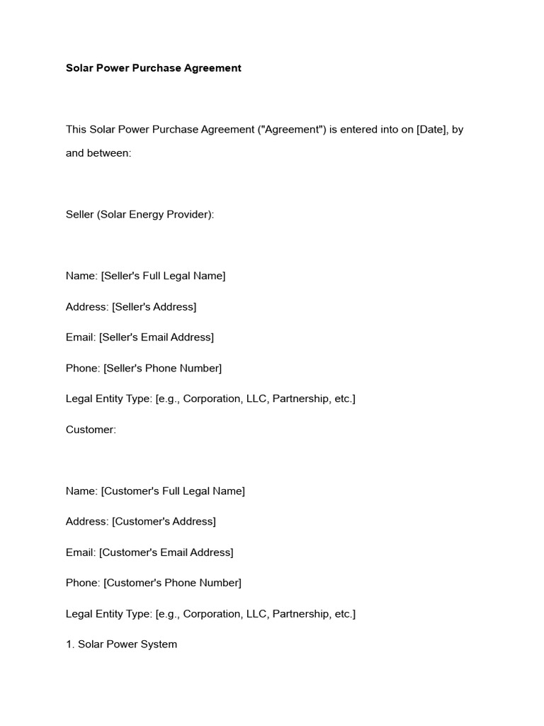 Solar Power Purchase Agreement PDF Template | PDF | Solar Power ...
