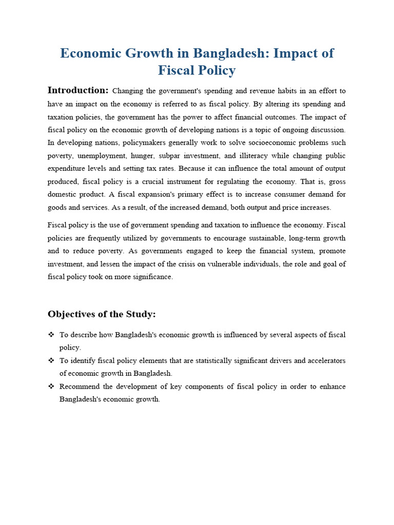 Economic Growth in Bangladesh - Impact of Fiscal Policy | PDF | Fiscal ...