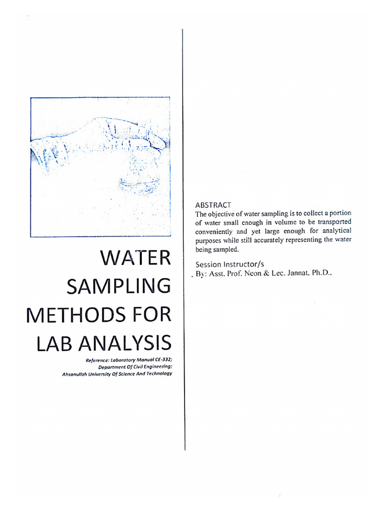 Water Sampling Method For Lab Analysis Environmental Management And