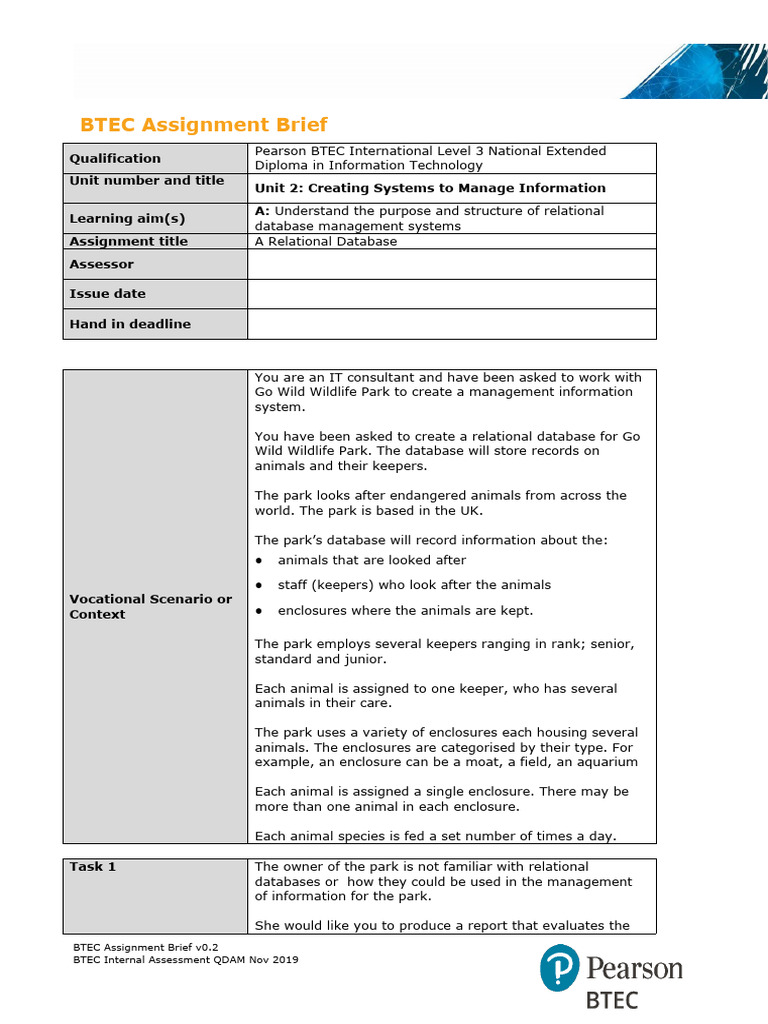 Unit 2 Creating Systems To Manage Information Learning Aim A Version 2