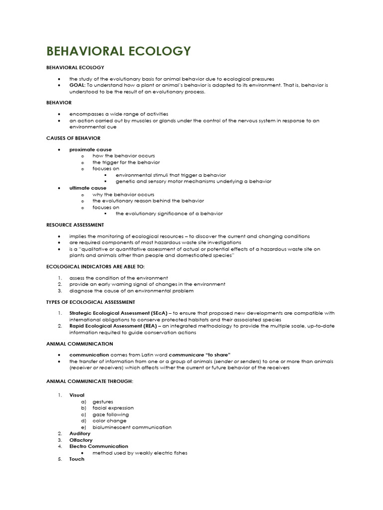Behavioral Ecology PDF Foraging Ecology