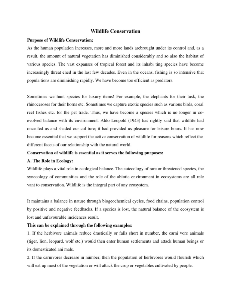 Importance and Methods of Wildlife Conservation | PDF