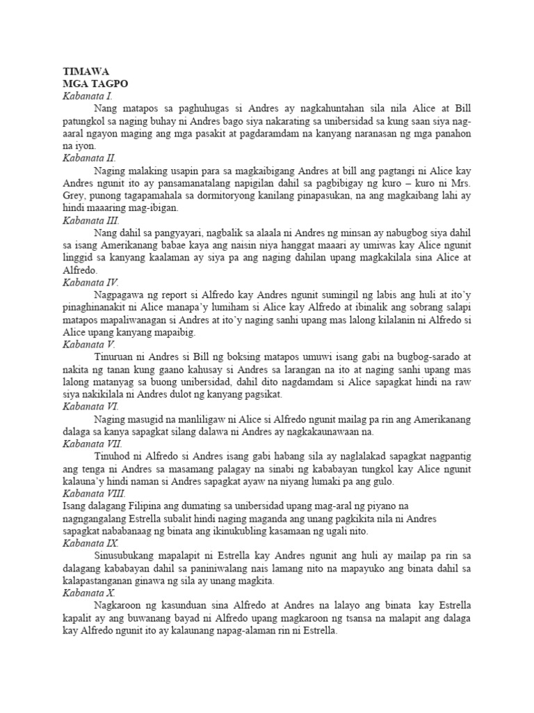 Buod NG TIMAWA | PDF