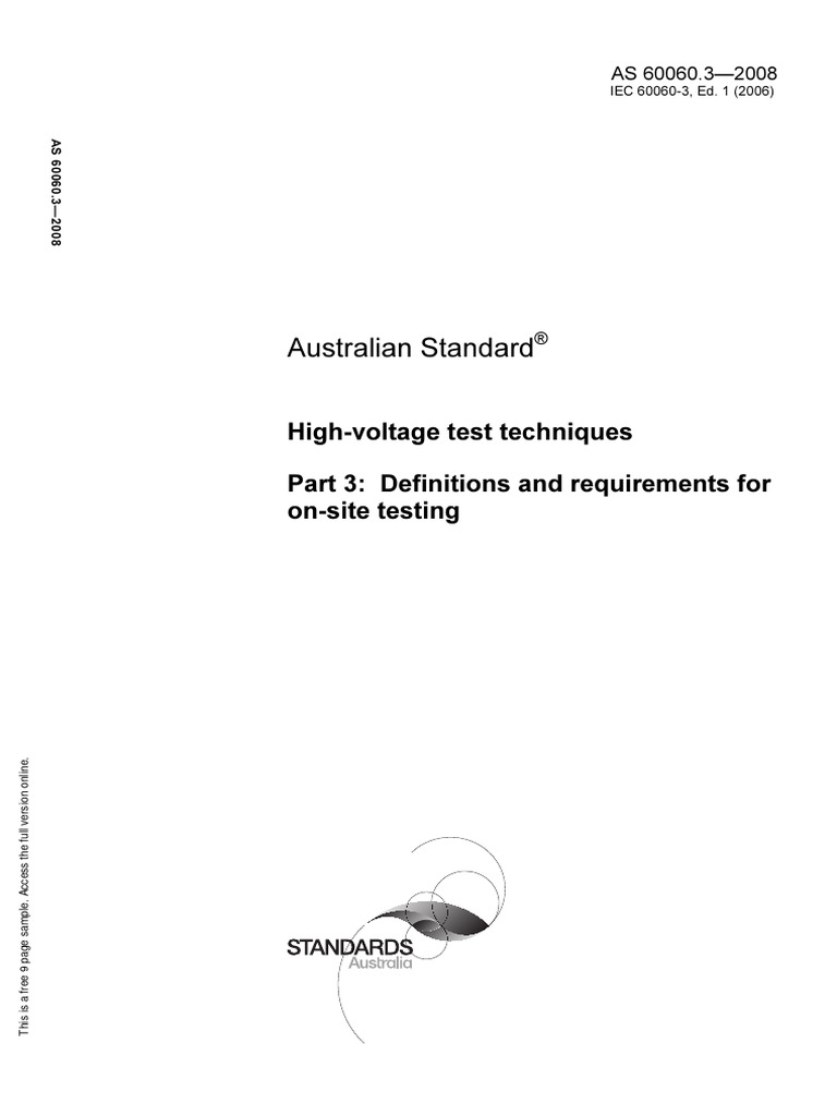 AS 60060 (All) HighVoltage Test Techniques PDF High Voltage Voltage