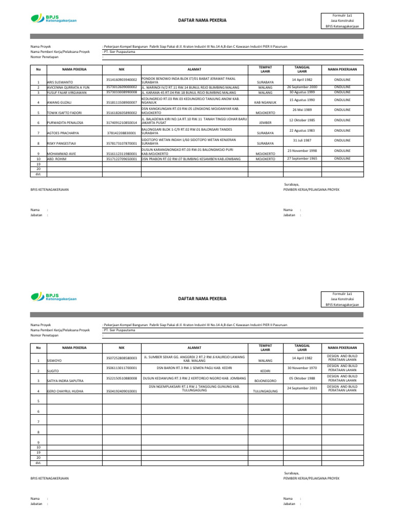 Daftar Nama Pekerja Rev.01 | PDF