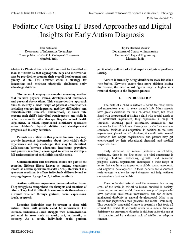 Pediatric Care Using IT-Based Approaches and Digital Insights For Early ...