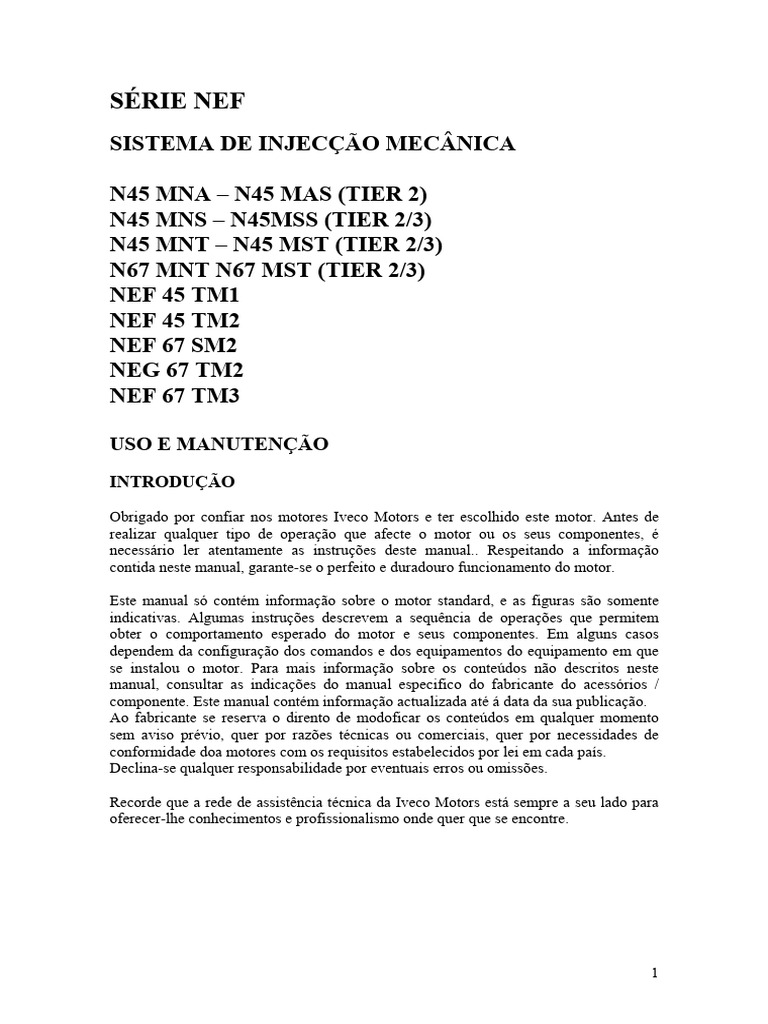 Manual de Uso e Manutenção do Motor NEF | PDF