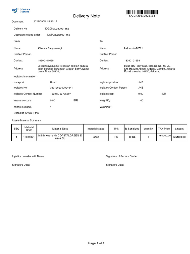 Delivery Note 1704775052448989186 | PDF