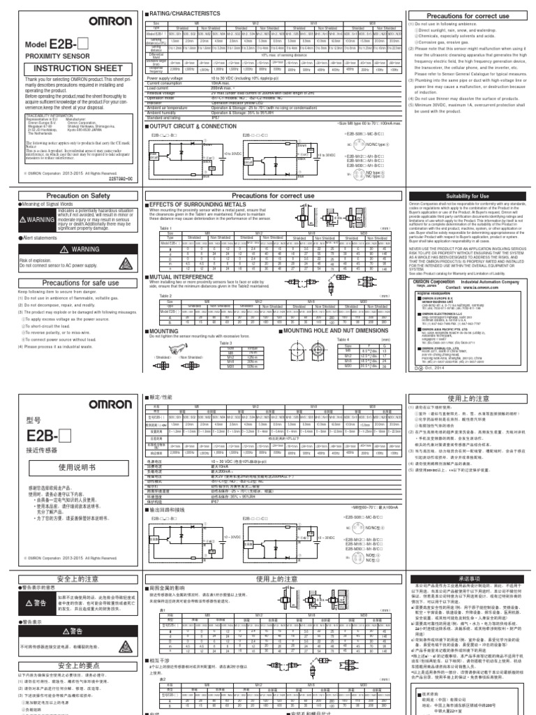 Omron E2b Proxmity Instruction Sheet PDF Electrical Engineering