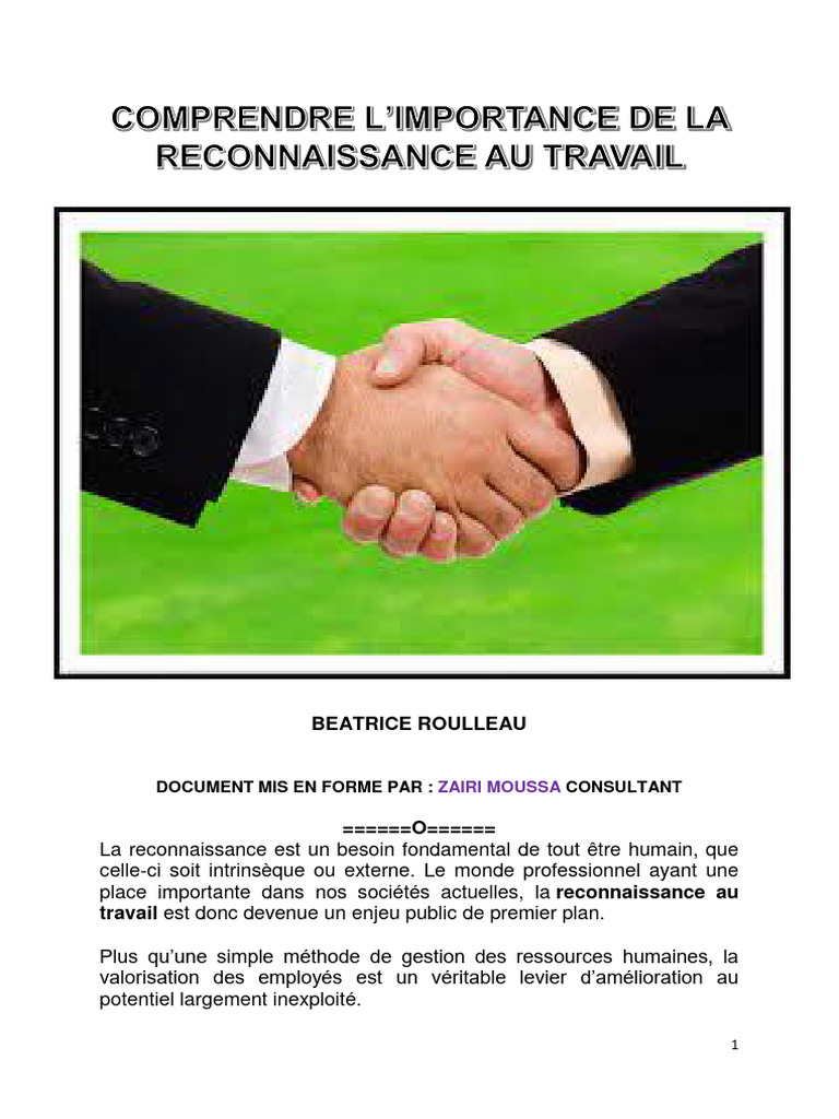 Comprendre L'importance de La Reconnaissance Au Travail | PDF