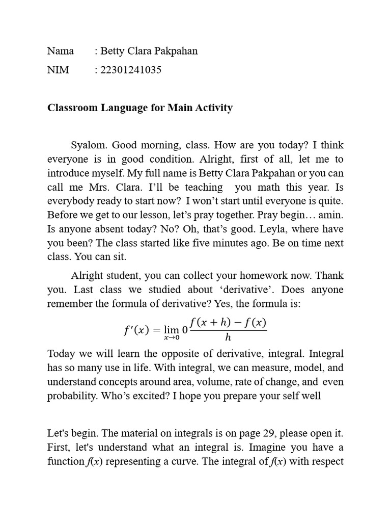 Betty clara pakpahan classroom language for main activity pdf