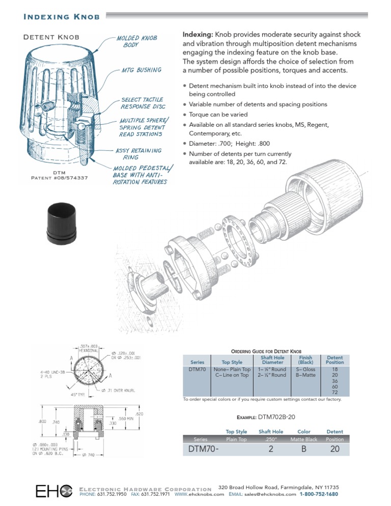 Detent Knob Specifications and Ordering Guide | PDF