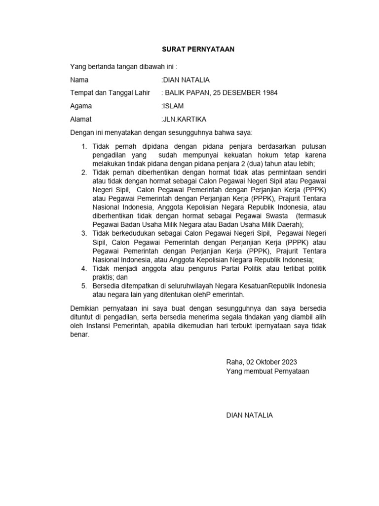 Surat Pernyataan | PDF