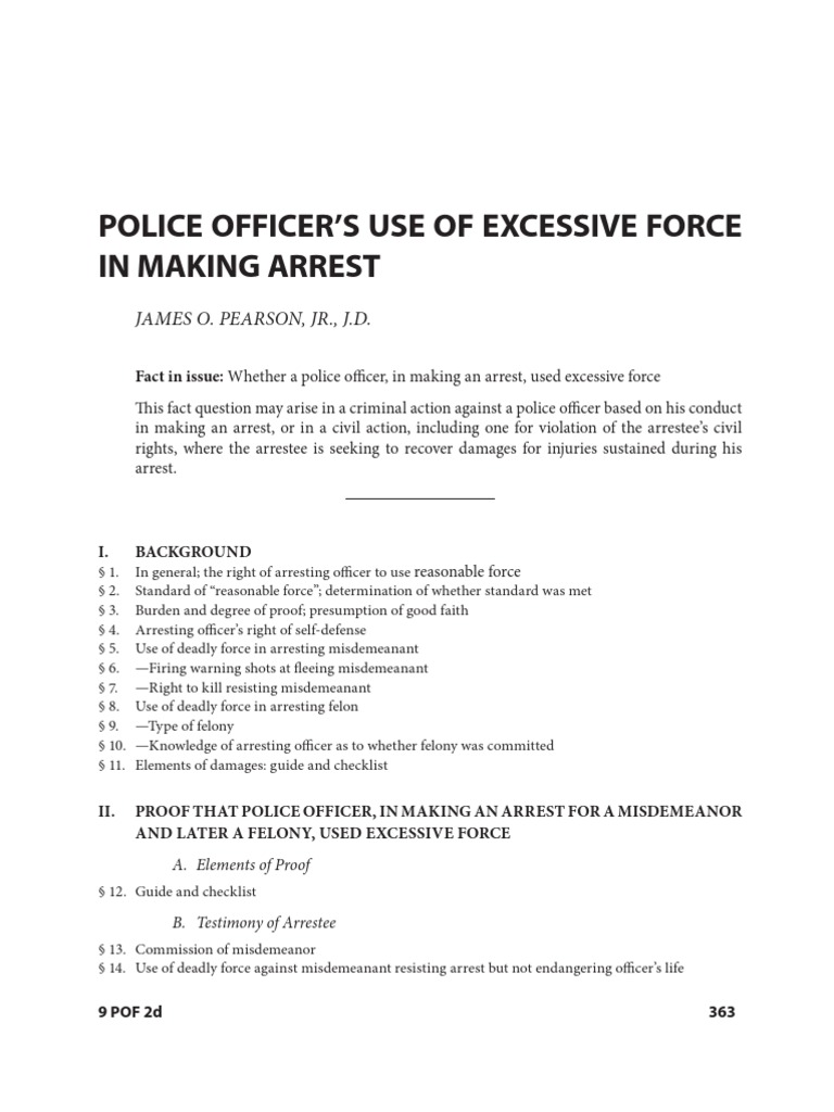 Legal Research Series: Police Officer's Use of Excessive Force in ...