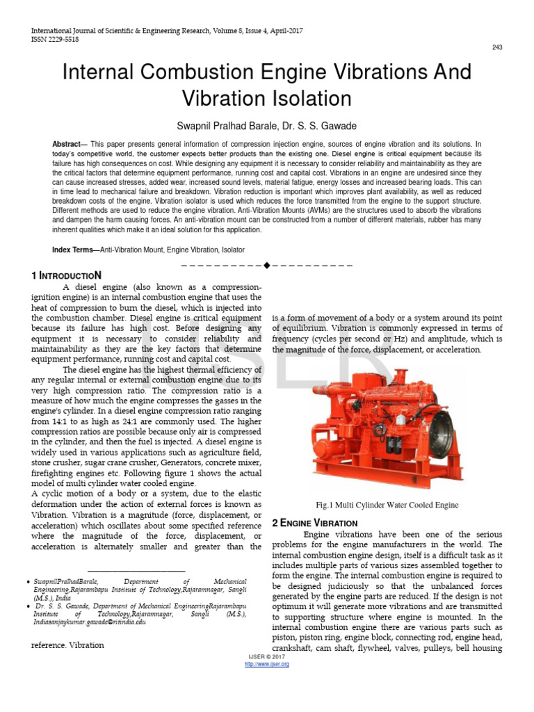 Internal Combustion Engine Vibrations and Vibration Isolation PDF Engines Diesel Engine