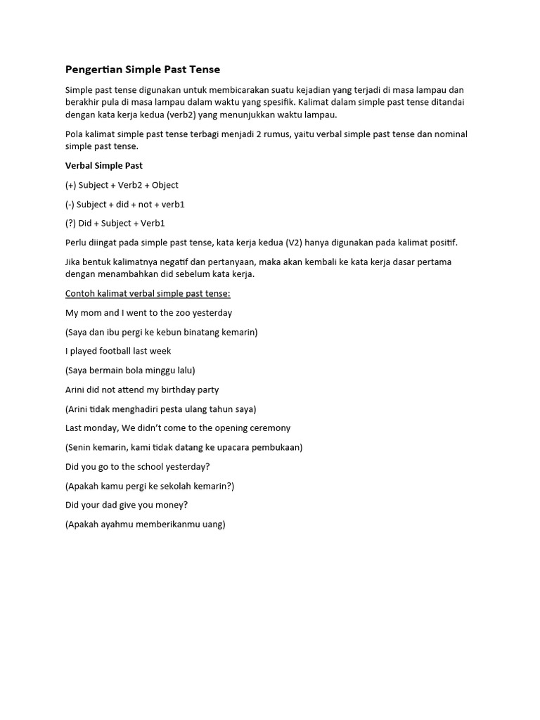 Pengertian dan Contoh Simple Past Tense | PDF