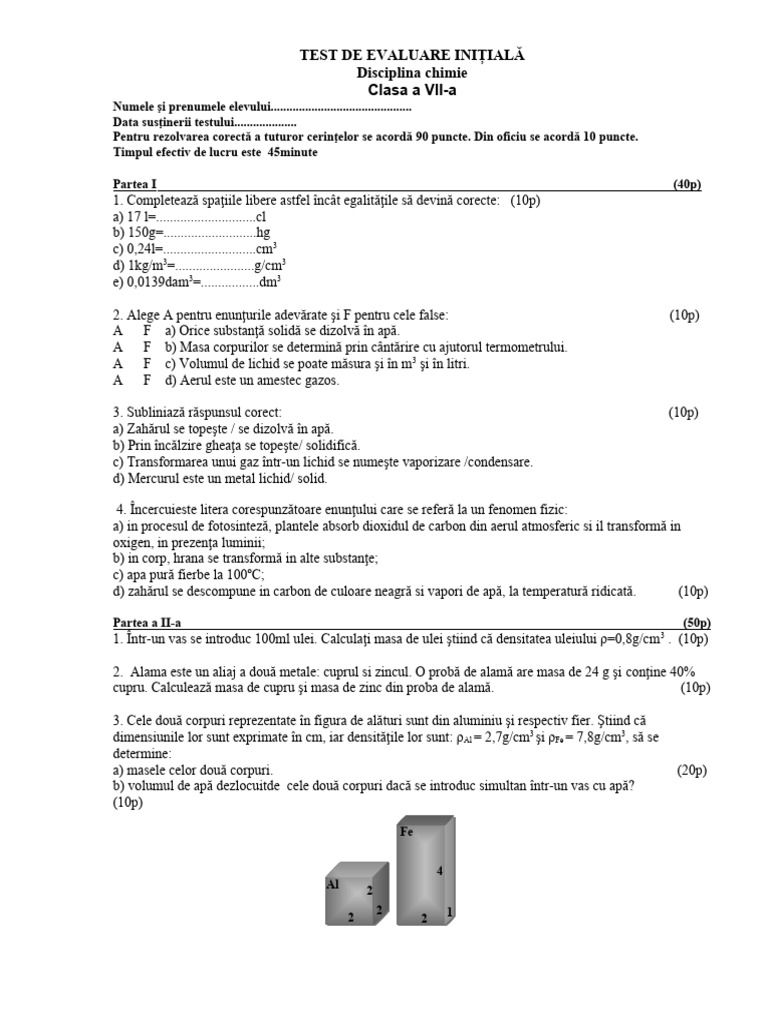 Test de Ev Inițială - CLS7 | PDF