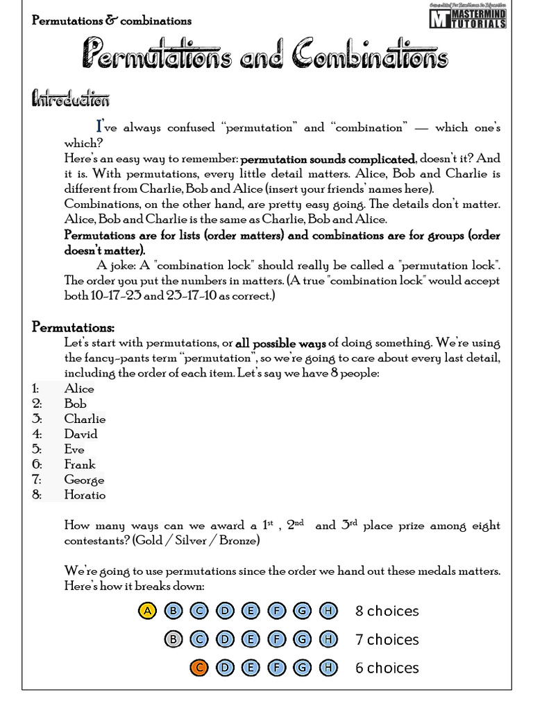 Permutations and Combinations WITH SOLUTIONS | PDF